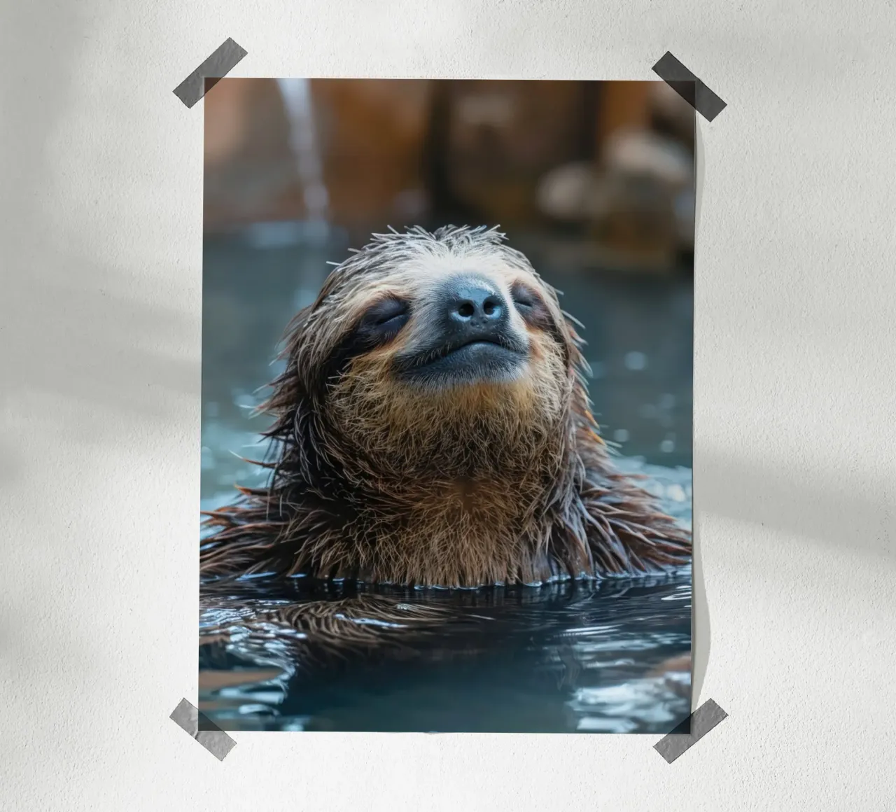 Relax : paresseux dans un bain de bien-être. Méditer dans l'eau poster avec cadre en plastique de SlothStella