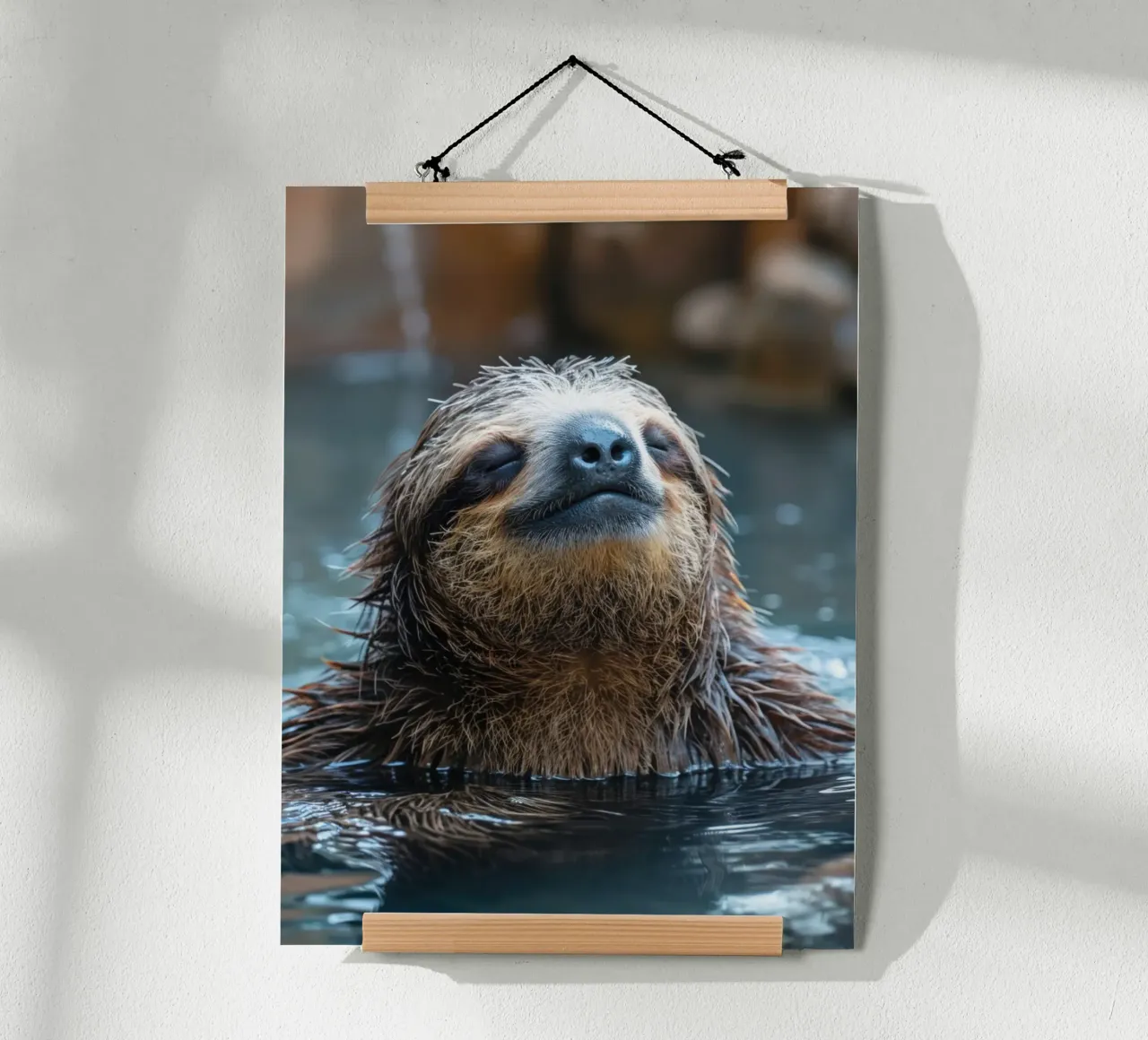 Relax : paresseux dans un bain de bien-être. Méditer dans l'eau poster avec cadre en plastique de SlothStella