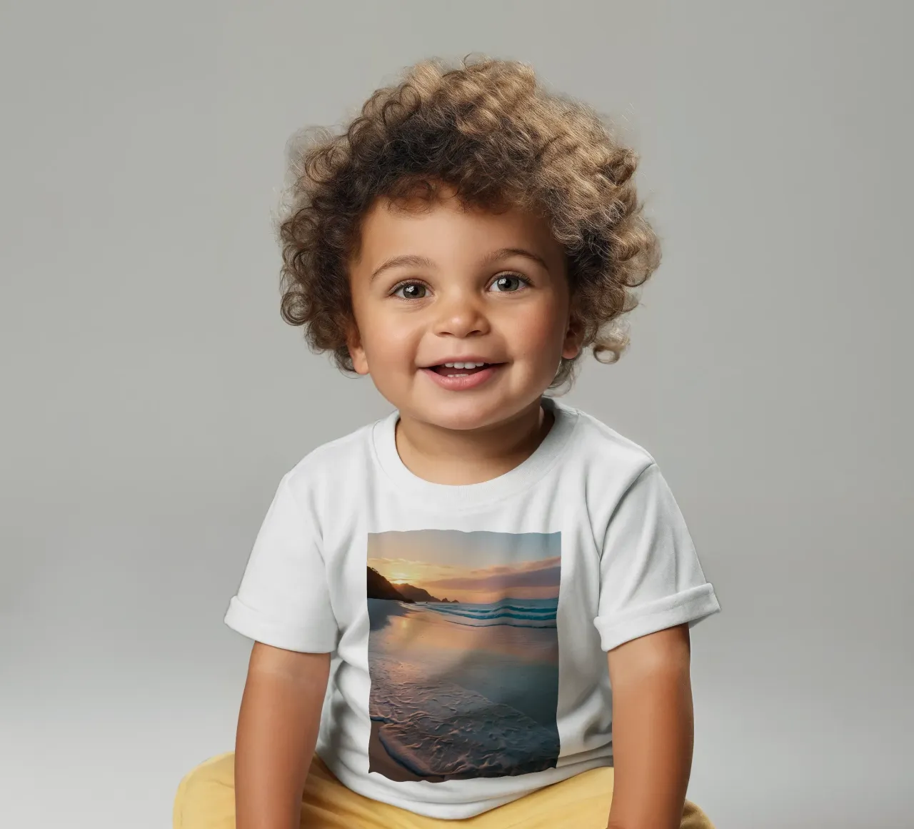 Sunset glow over tranquil beach with gentle waves baby t-shirt by DesignDoodle