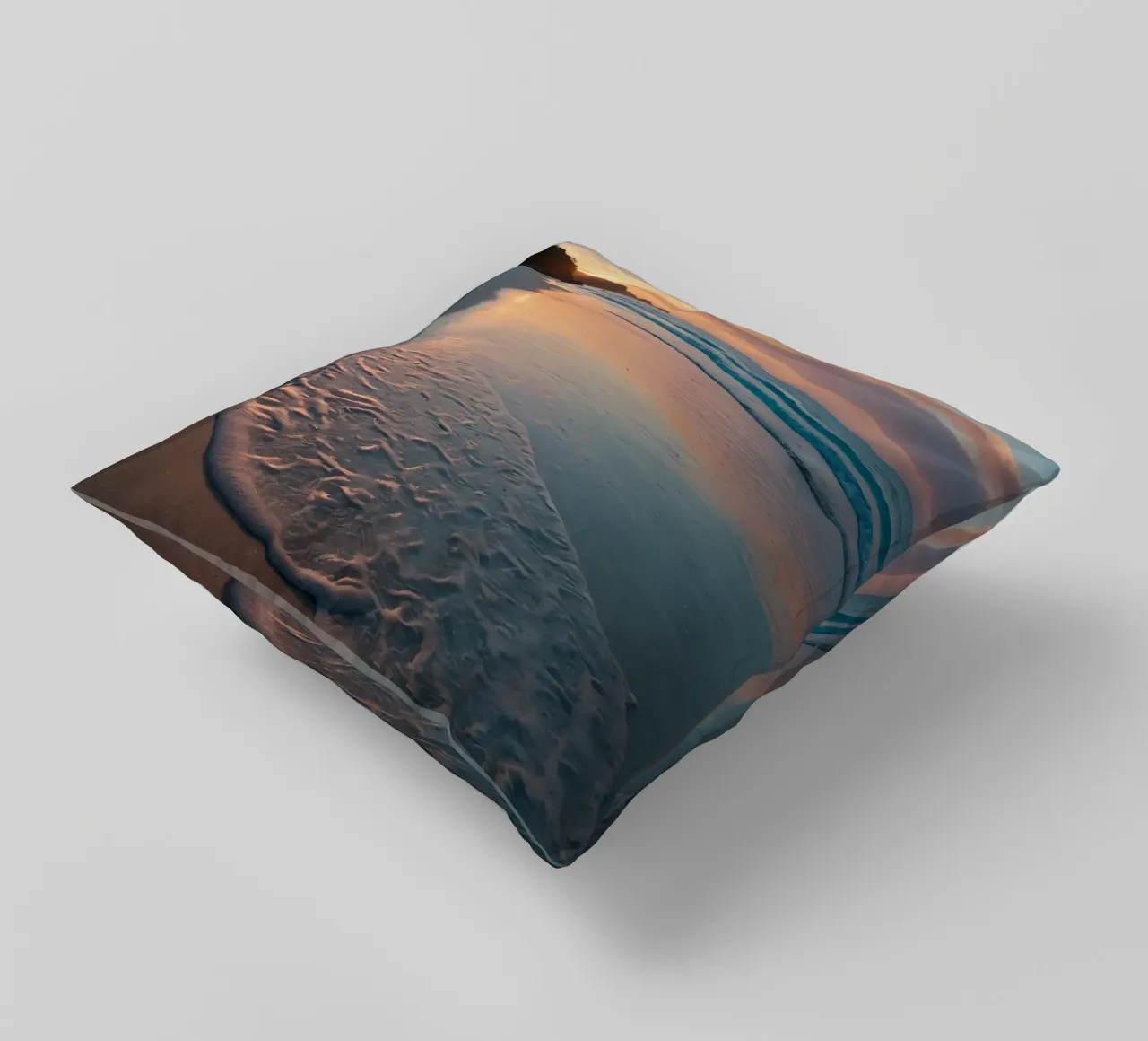 Il bagliore del tramonto su una spiaggia tranquilla con dolci onde cuscino da DesignDoodle