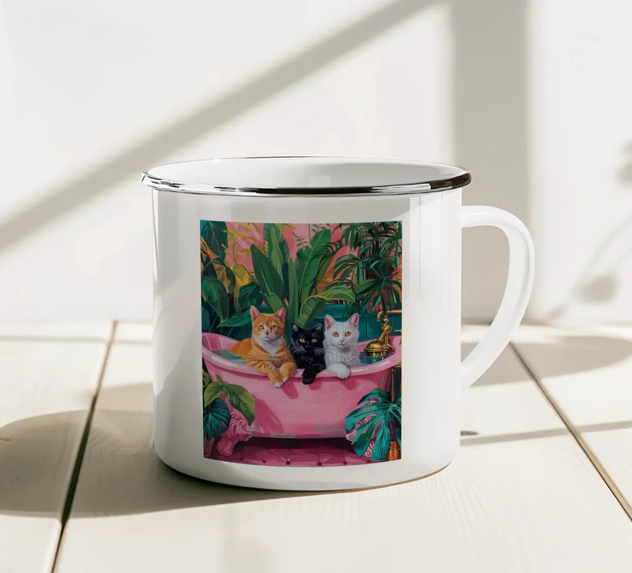 Tre gatti nella vasca da bagno tazza in smalto da Betty Shops