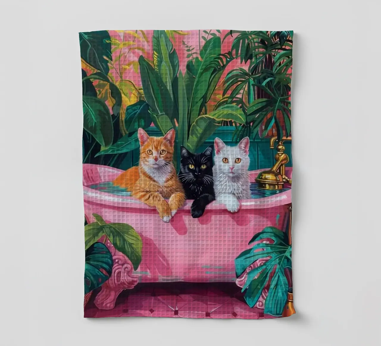 Trois chats dans la baignoire torchon de Betty Shops