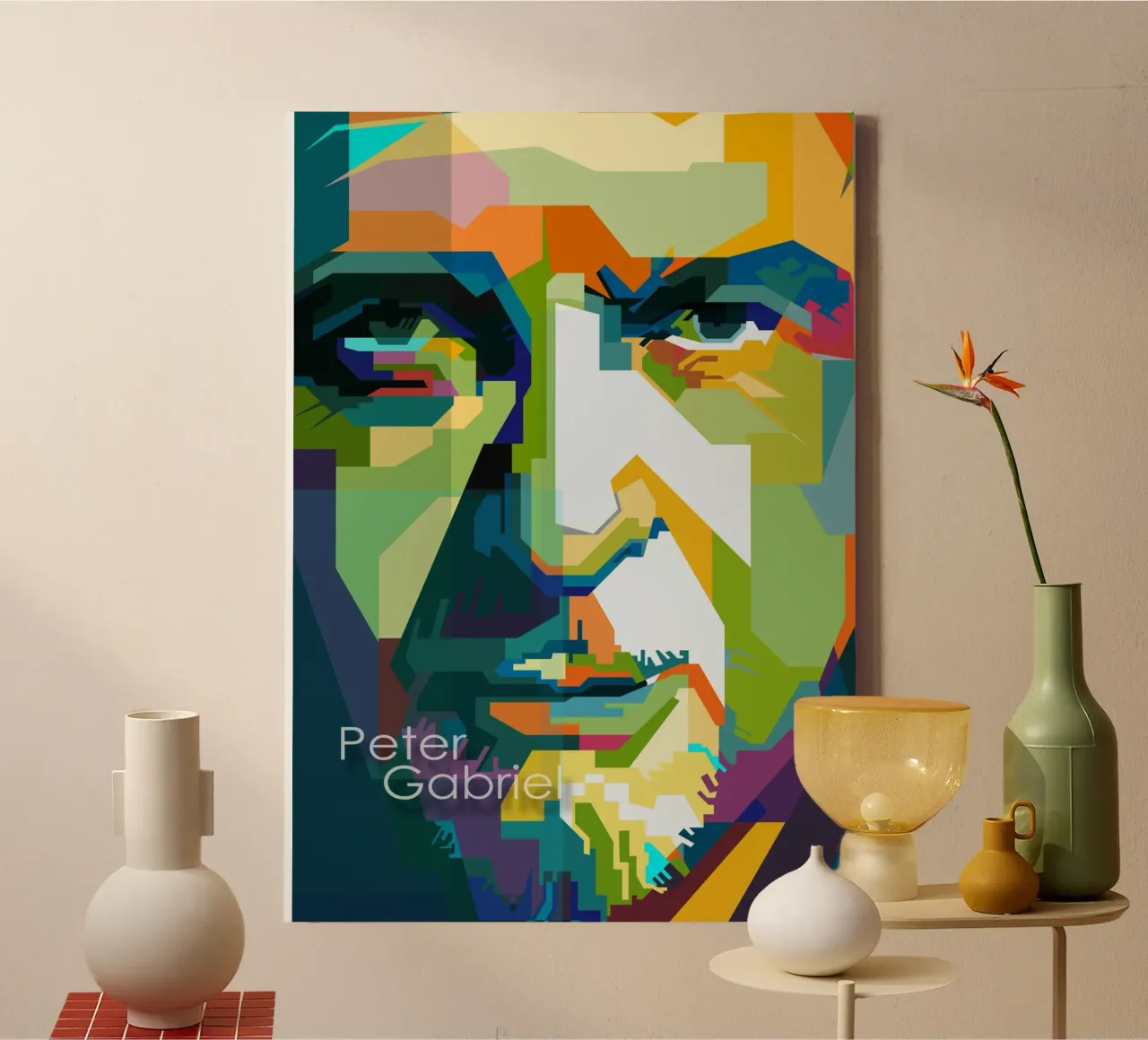 Peter Gabriel Sänger Musiker WPAP Trending Now Leinwand mit Schattenfugenrahmen von Artkreator
