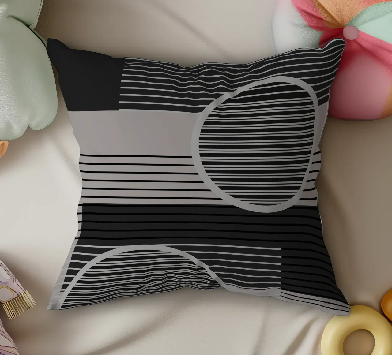 Geometric Minimal Black & Grey decorative cushion by SilverPegasus