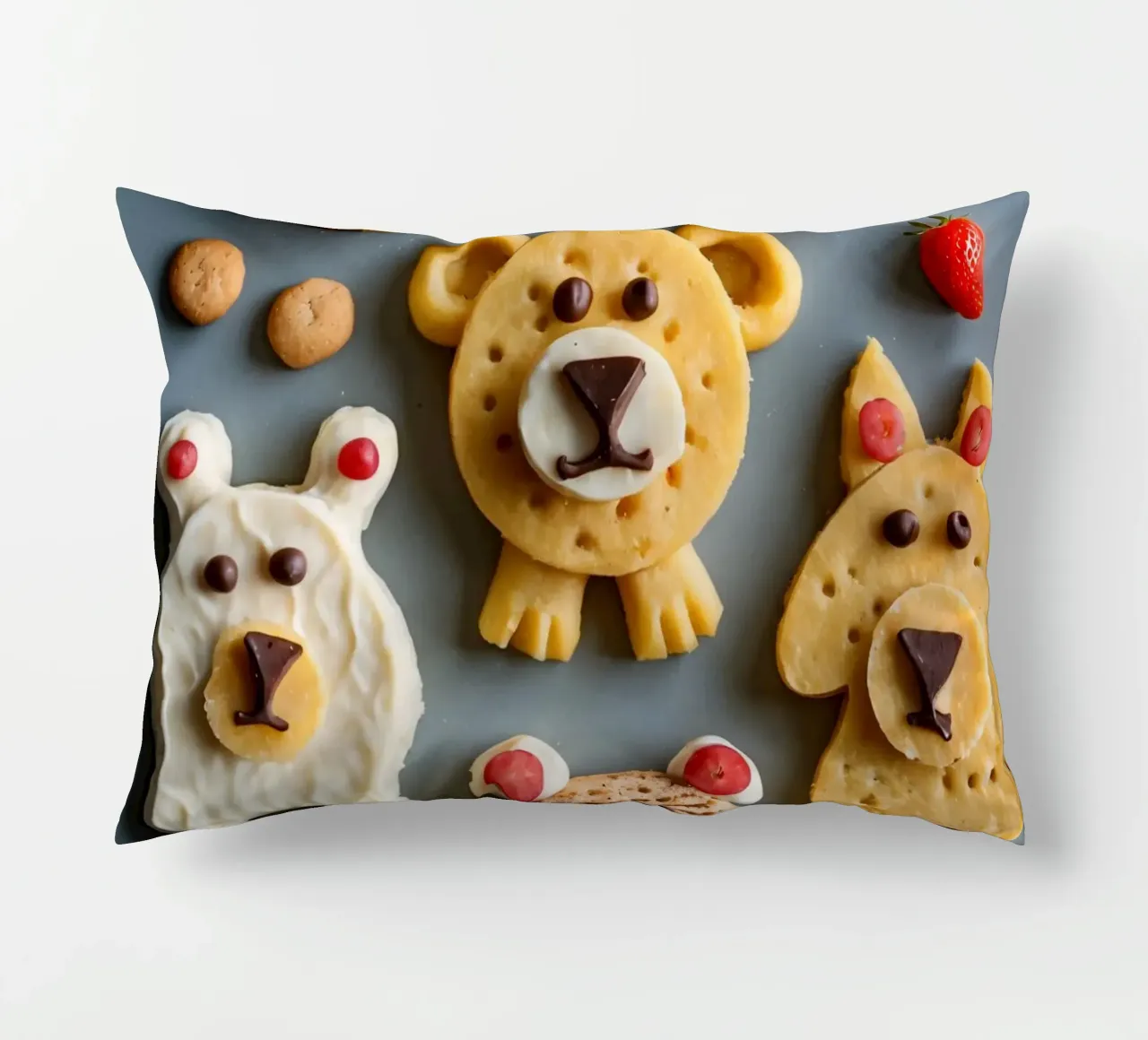 Creatieve koekjes met beerthema, versierd met fruit en chocolade kussen van DesignDoodle