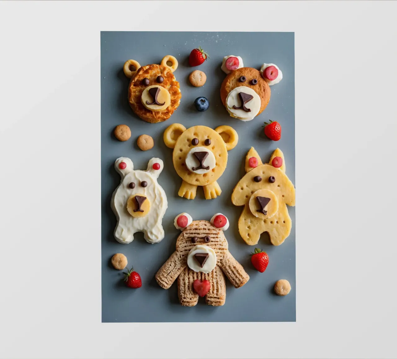 Biscotti creativi a tema orso decorati con frutta e cioccolato telo in pvc da DesignDoodle
