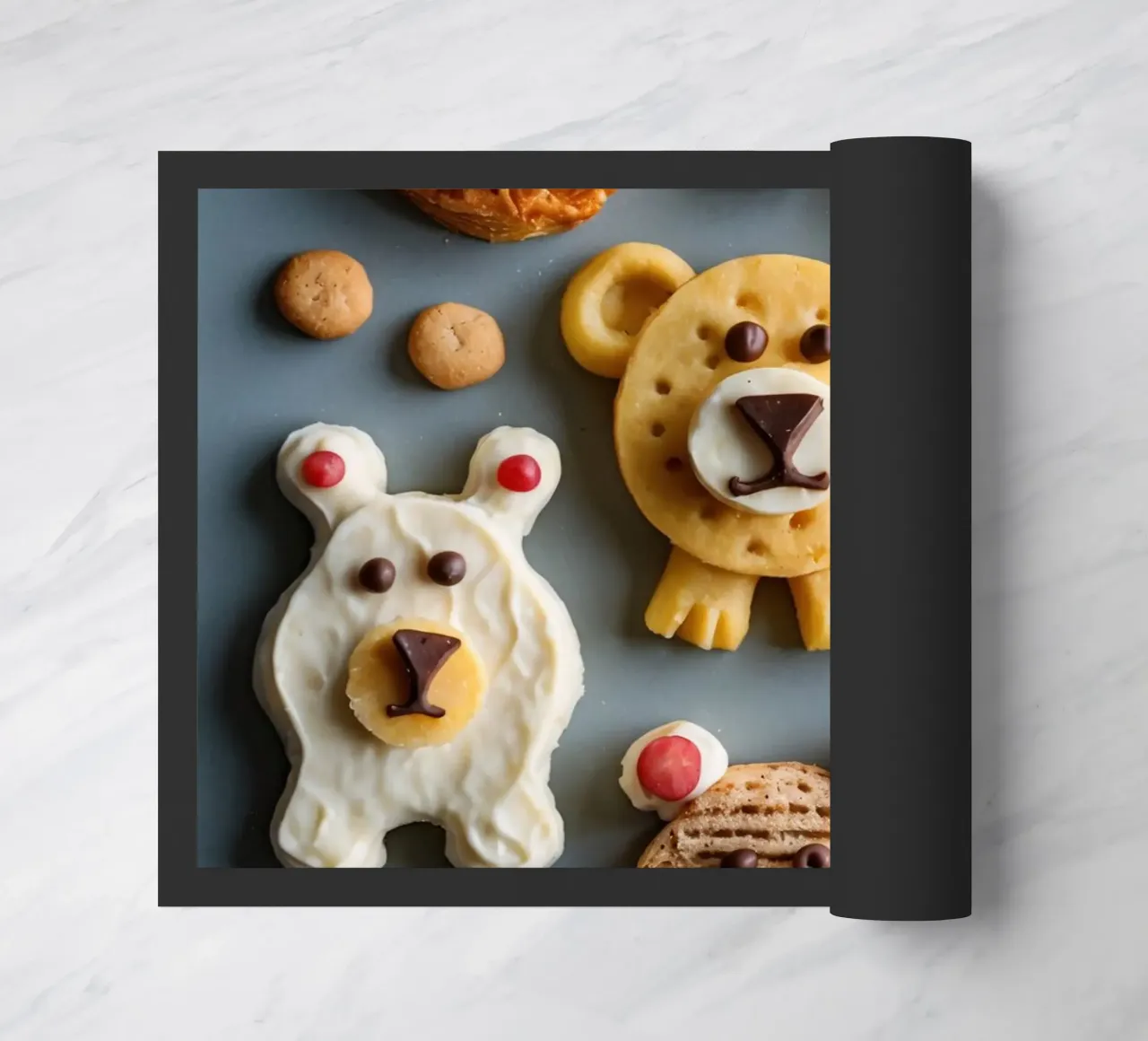 Biscotti creativi a tema orso decorati con frutta e cioccolato zerbino da DesignDoodle