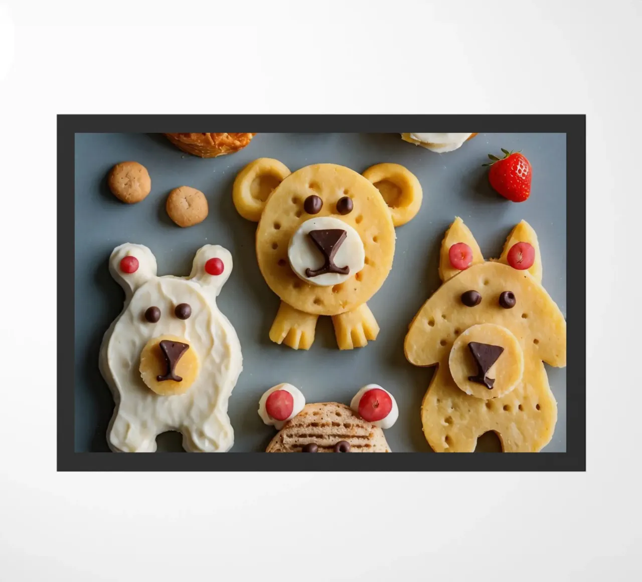 Biscotti creativi a tema orso decorati con frutta e cioccolato zerbino da DesignDoodle