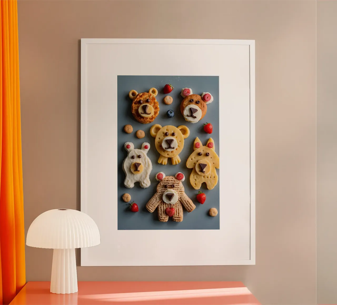 Creatieve koekjes met beerthema, versierd met fruit en chocolade hahnemühle van DesignDoodle