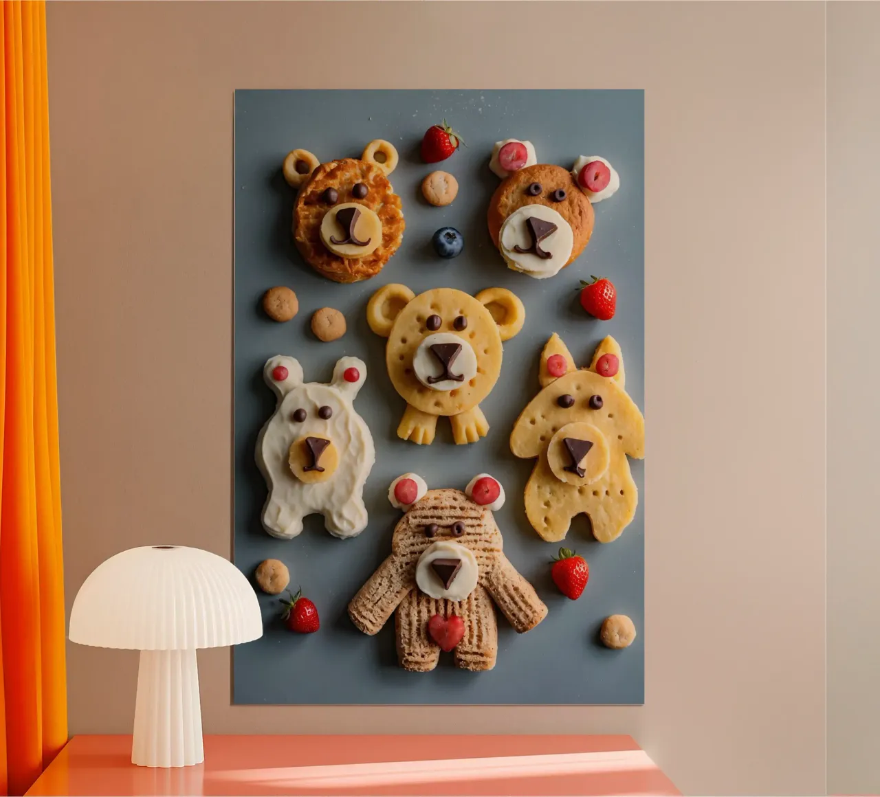 Creatieve koekjes met beerthema, versierd met fruit en chocolade hahnemühle van DesignDoodle