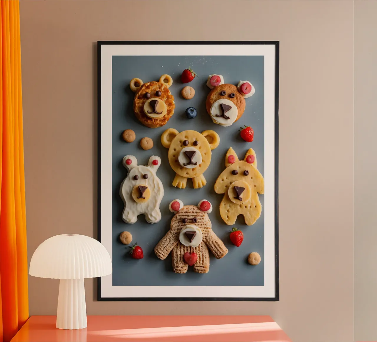 Creatieve koekjes met beerthema, versierd met fruit en chocolade hahnemühle van DesignDoodle