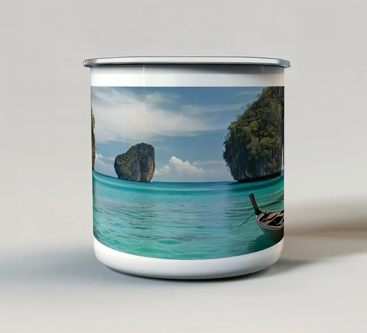 Splendide acque turchesi circondano isole rocciose tazza in smalto da DesignDoodle