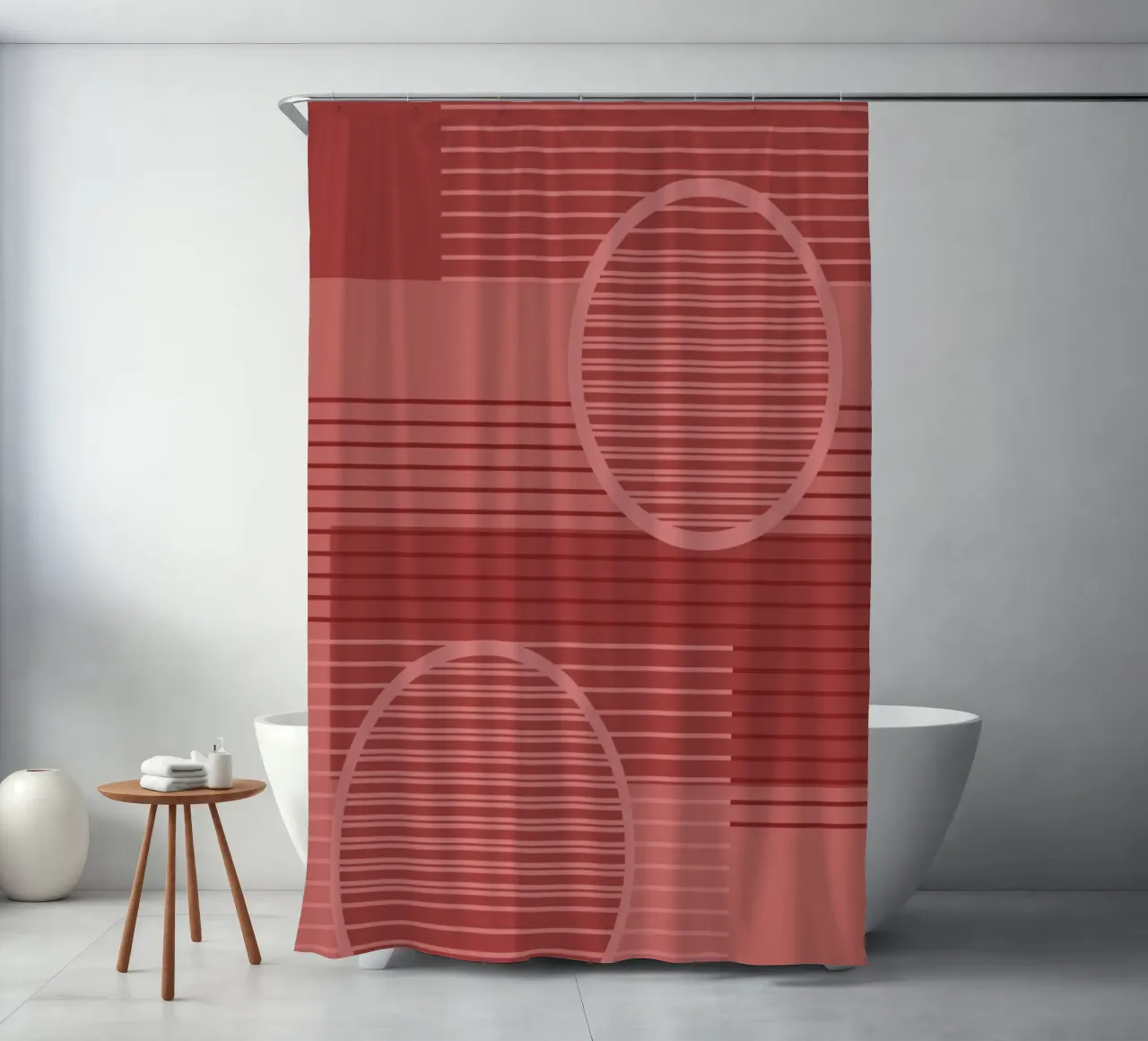 Geometric Minimal Terracotta shower curtain by SilverPegasus