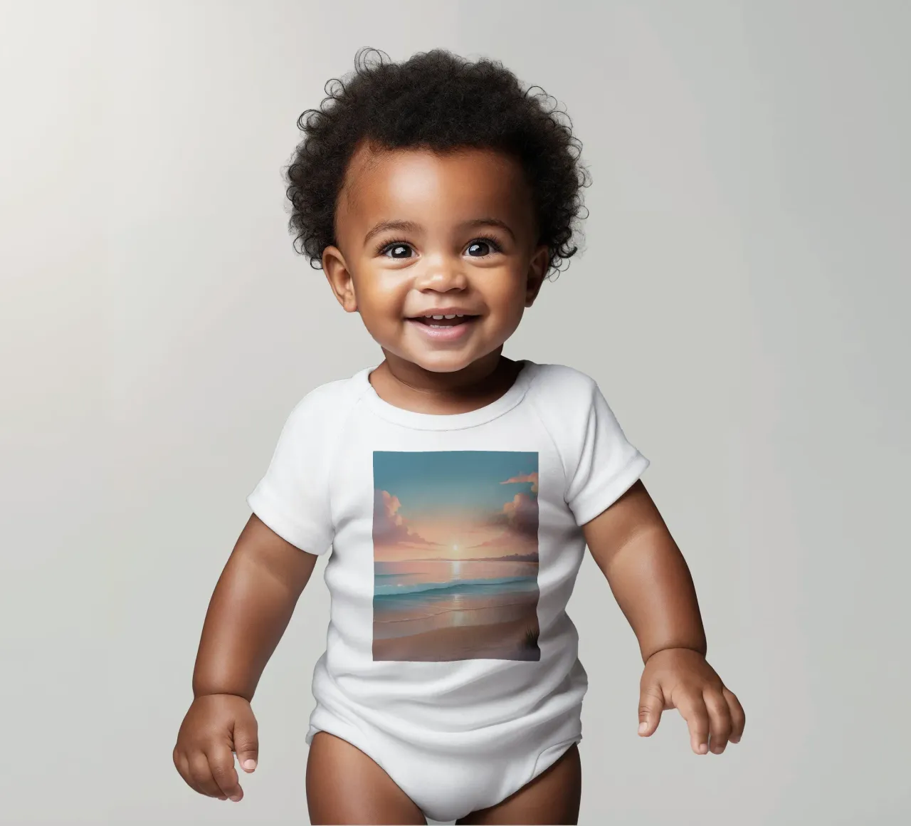 Prachtige zonsondergang over rustig strand met zachte golven babyrompertje korte mouwen van DesignDoodle