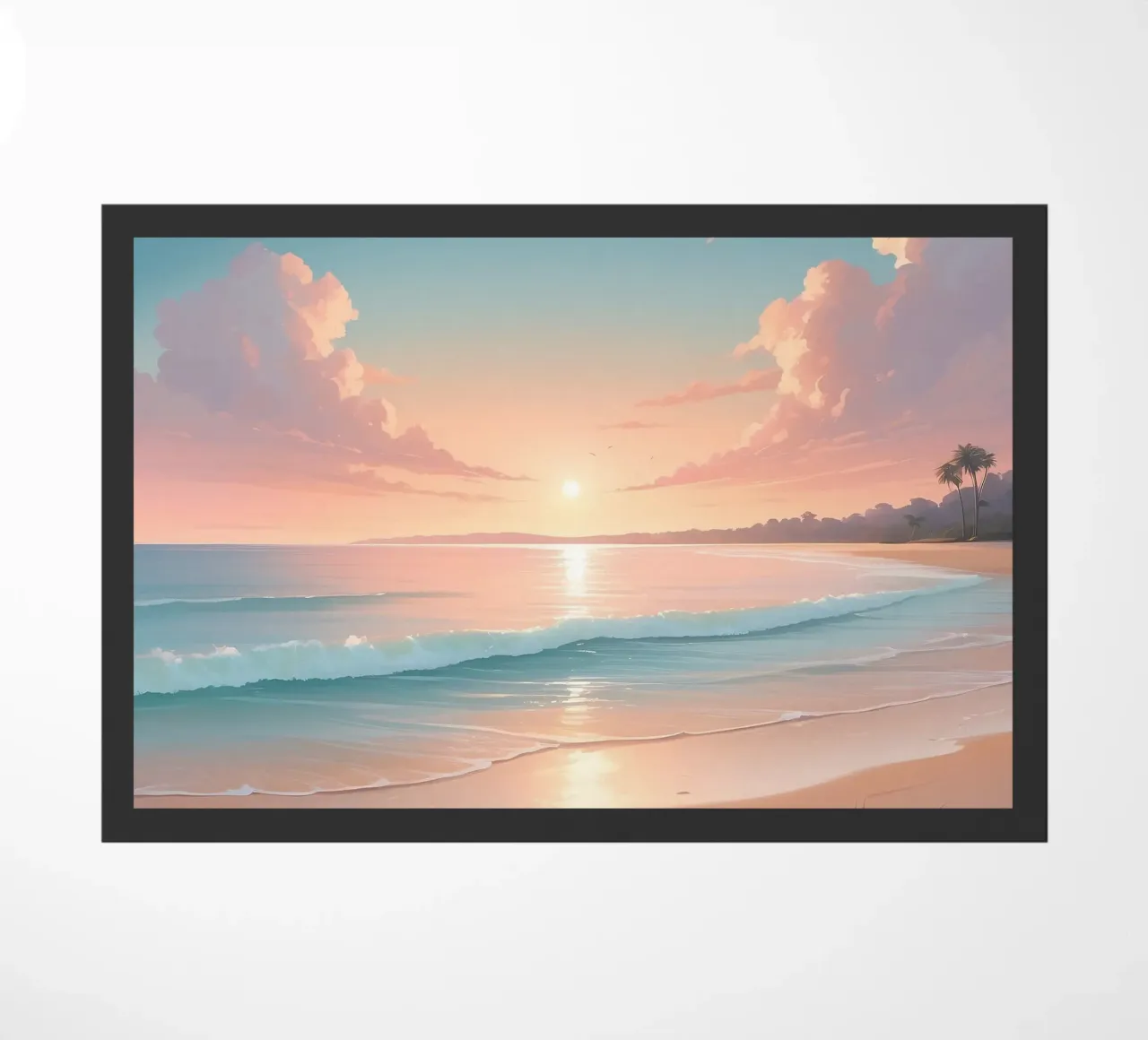 Splendido tramonto su una spiaggia tranquilla con dolci onde zerbino da DesignDoodle