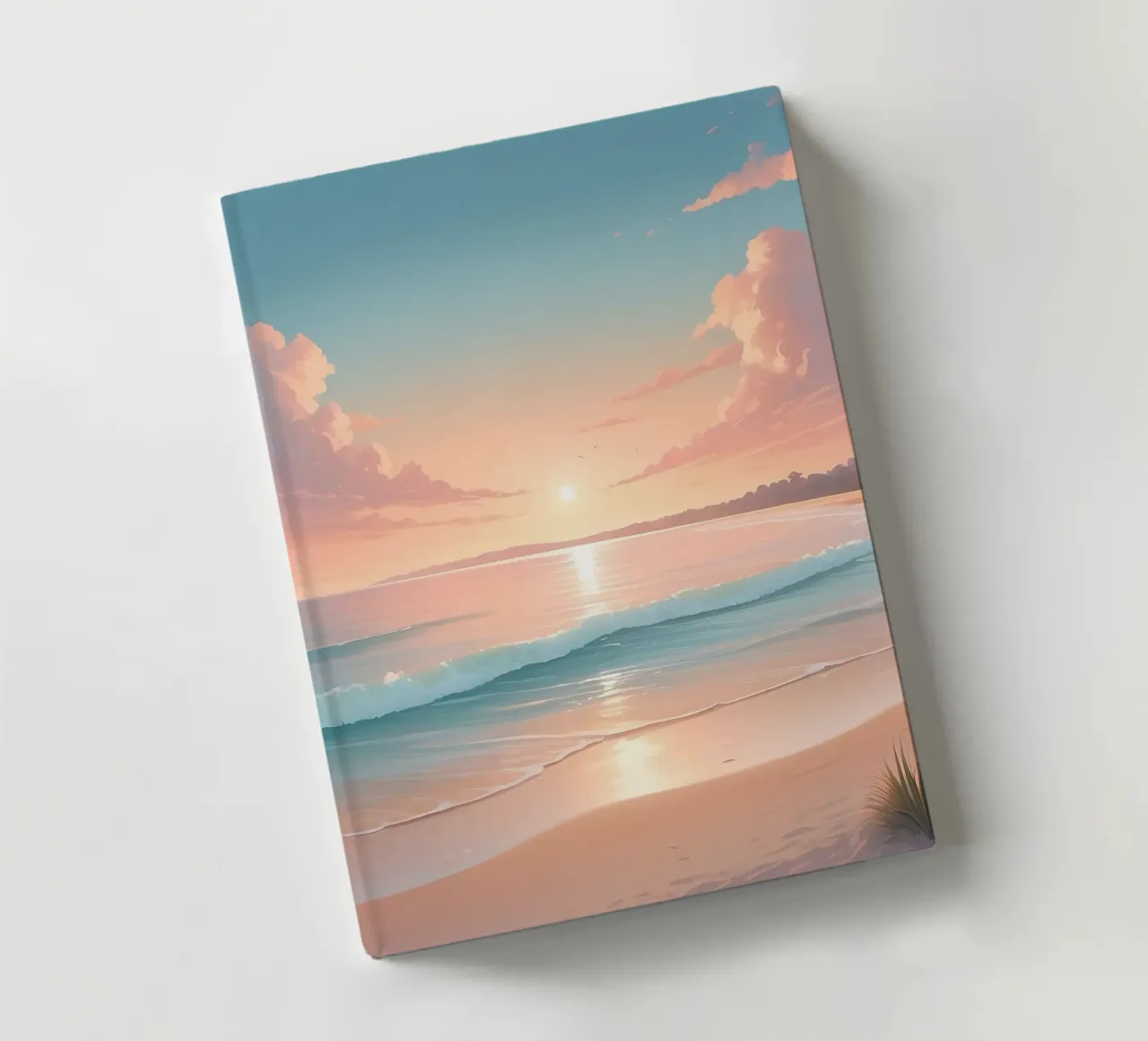 Beautiful sunset over tranquil beach with gentle waves notebook by DesignDoodle