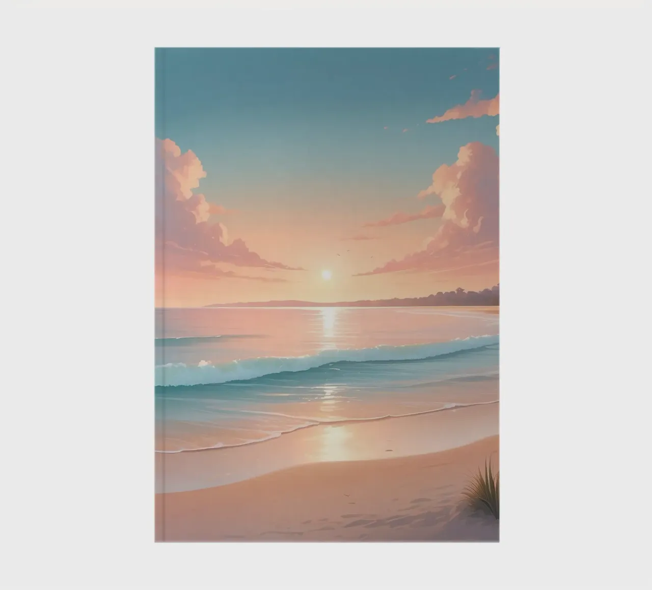 Beautiful sunset over tranquil beach with gentle waves notebook by DesignDoodle