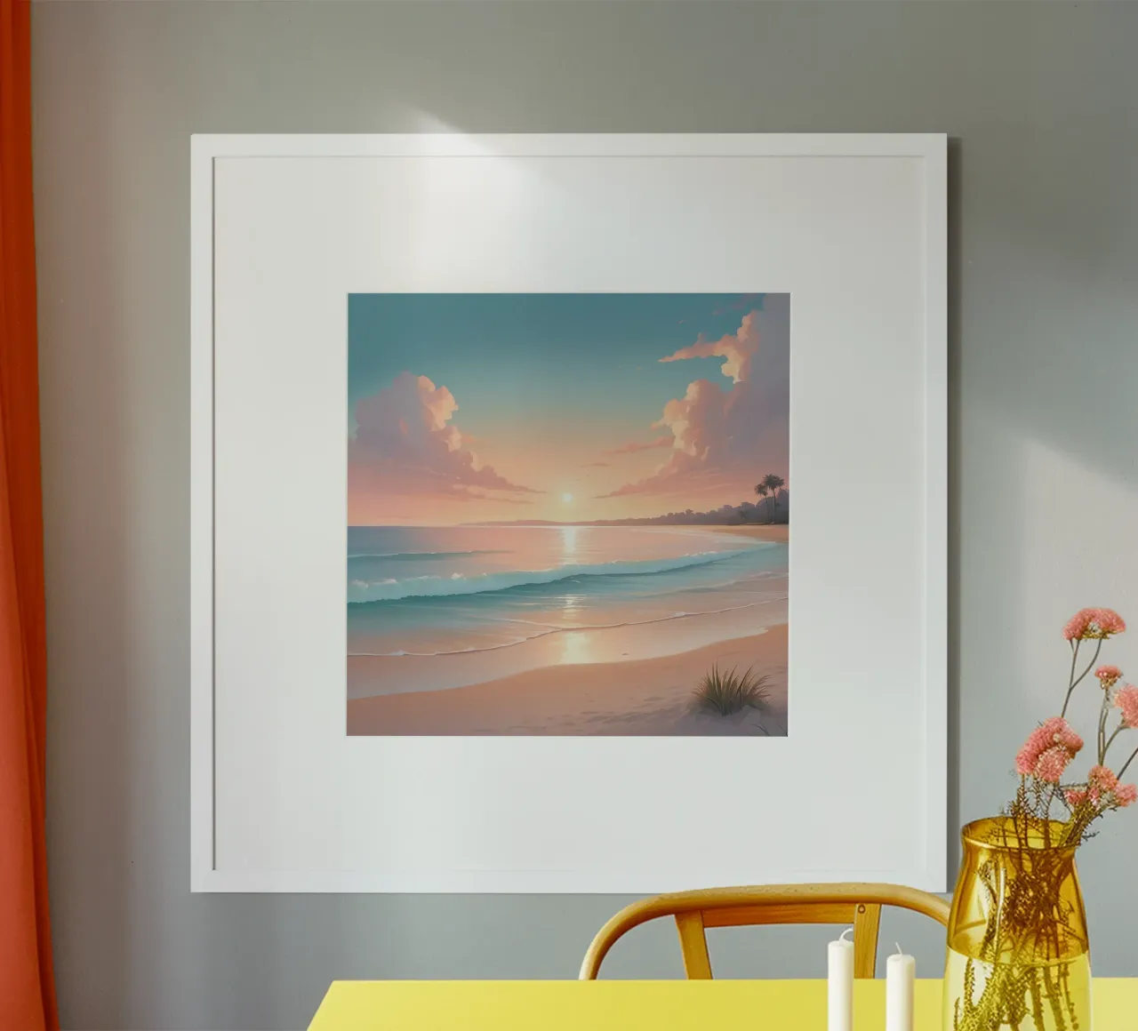 Prachtige zonsondergang over rustig strand met zachte golven hahnemühle van DesignDoodle