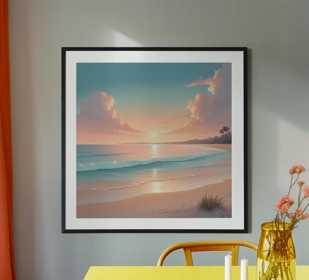 Prachtige zonsondergang over rustig strand met zachte golven hahnemühle van DesignDoodle