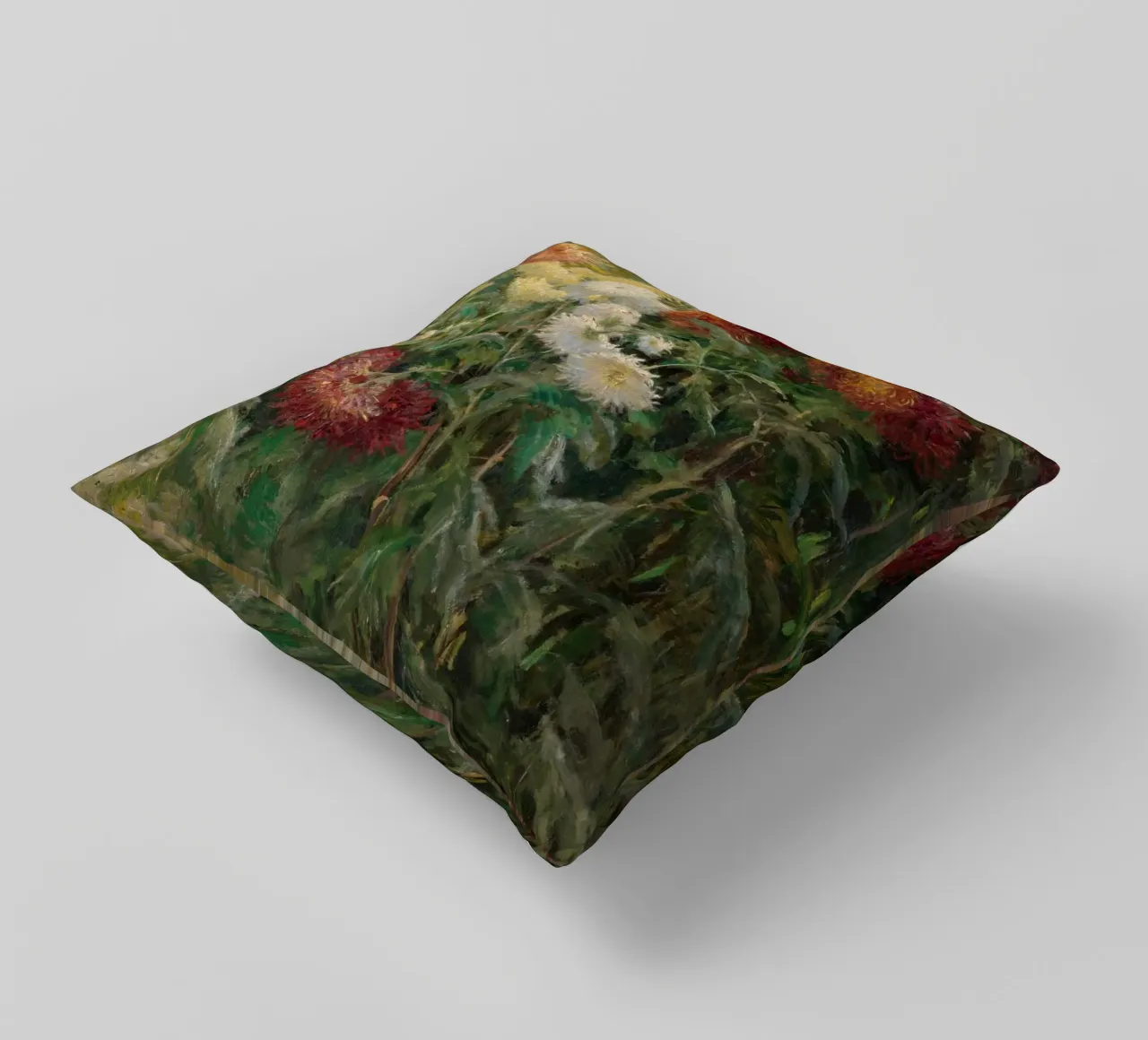 Chrysanthemums in the Garden by Gustave Caillebotte decorative cushion by Pretty Flowers Vintage Botanicals