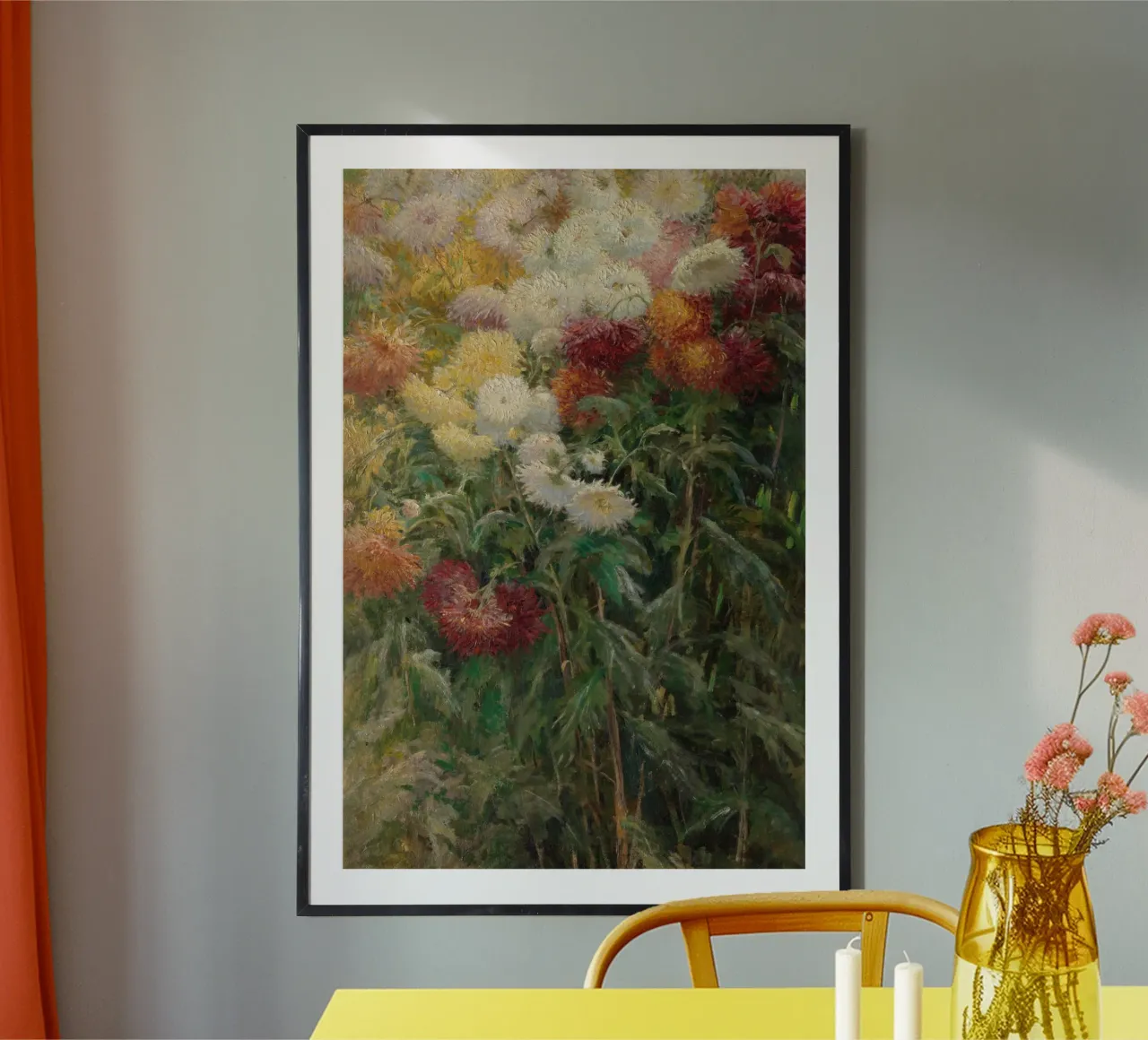 Crisantemi in giardino di Gustave Caillebotte poster con telaio in alluminio da Pretty Flowers Vintage Botanicals