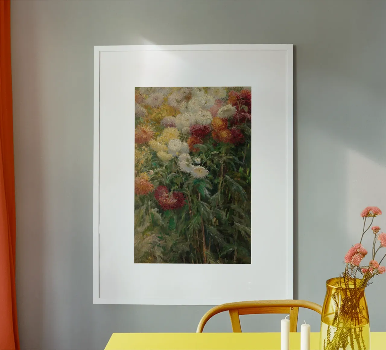 Crisantemi in giardino di Gustave Caillebotte poster con telaio in alluminio da Pretty Flowers Vintage Botanicals