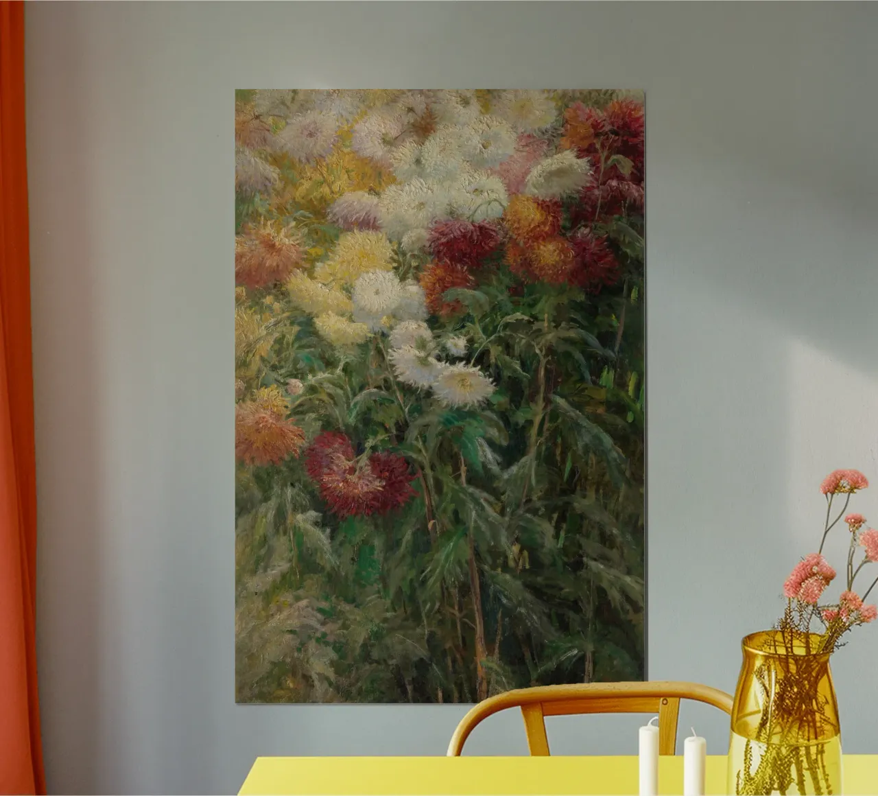 Crisantemi in giardino di Gustave Caillebotte poster con telaio in alluminio da Pretty Flowers Vintage Botanicals