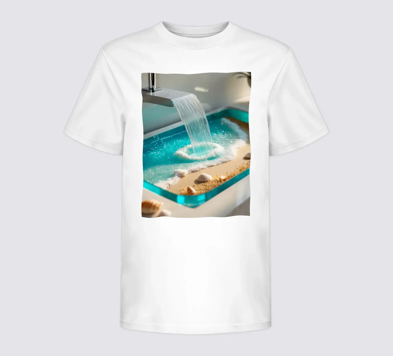 Le design du lavabo de la salle de bain présente de l'eau qui coule et une plage de sable t-shirt enfant de DesignDoodle