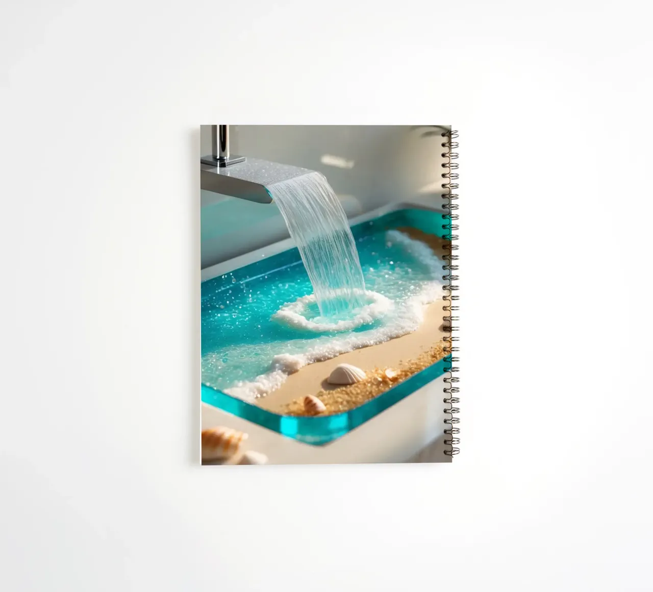 Design des Waschbeckens mit fließendem Wasser und Sandstrand Ringbuch von DesignDoodle