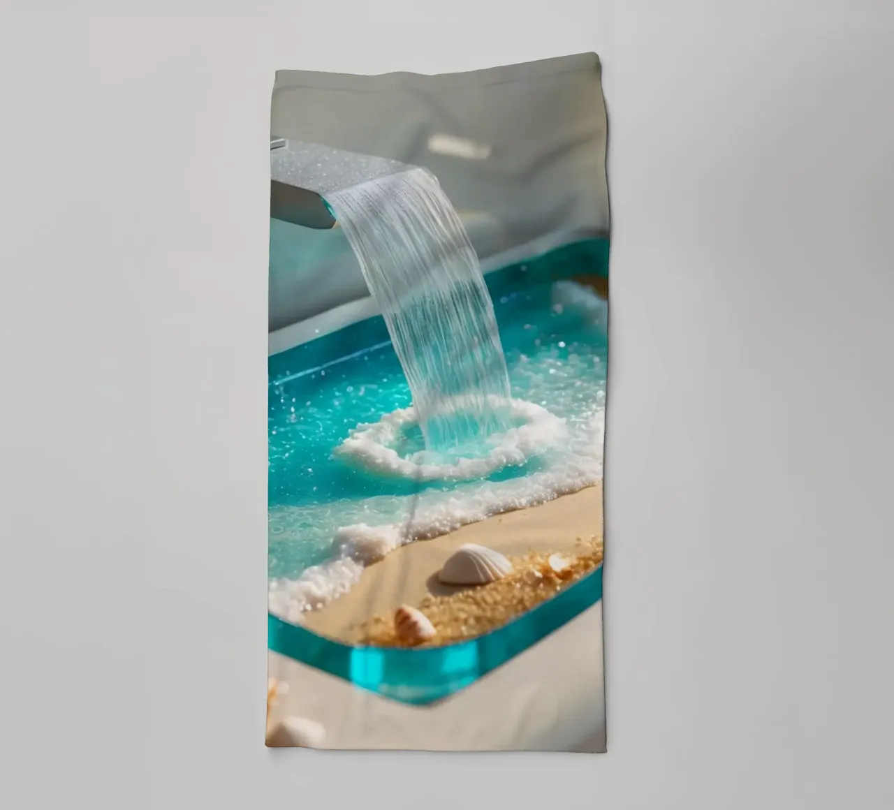 Il design del lavabo del bagno è caratterizzato da acqua che scorre e spiaggia sabbiosa asciugamano da bagno da DesignDoodle