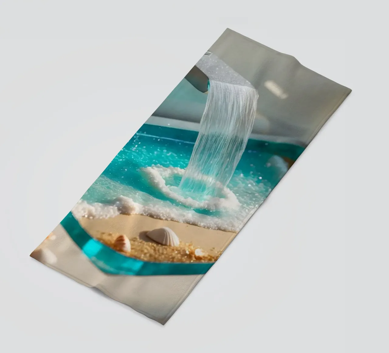 Il design del lavabo del bagno è caratterizzato da acqua che scorre e spiaggia sabbiosa telo mare da DesignDoodle