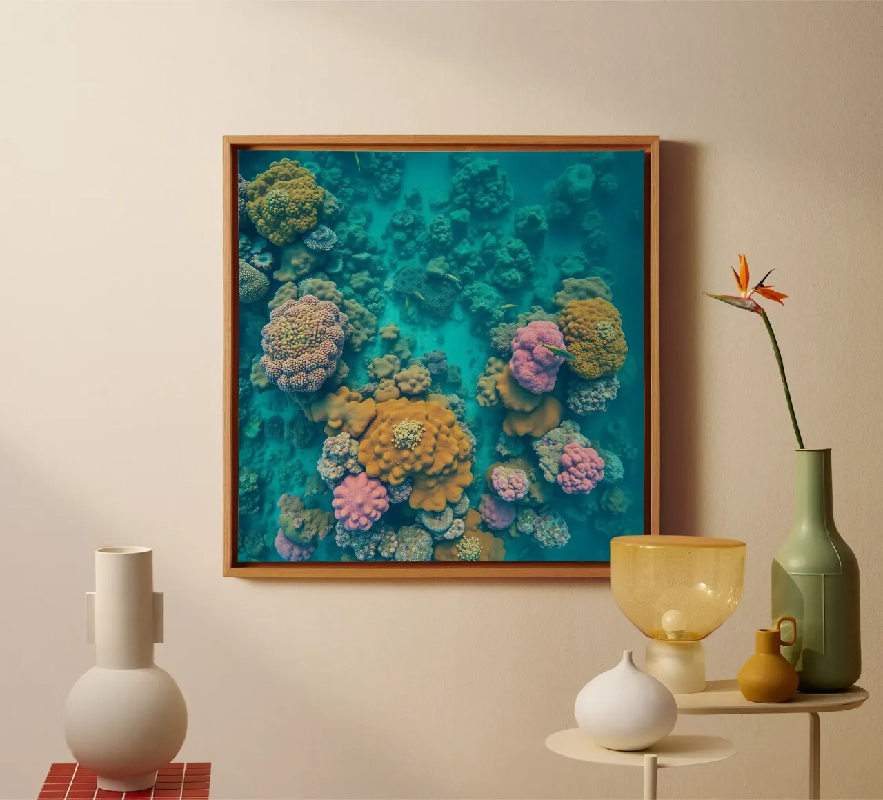 Kleurrijk koraalrif wemelt van zeeleven in helder water canvas met Baklijst van DesignDoodle
