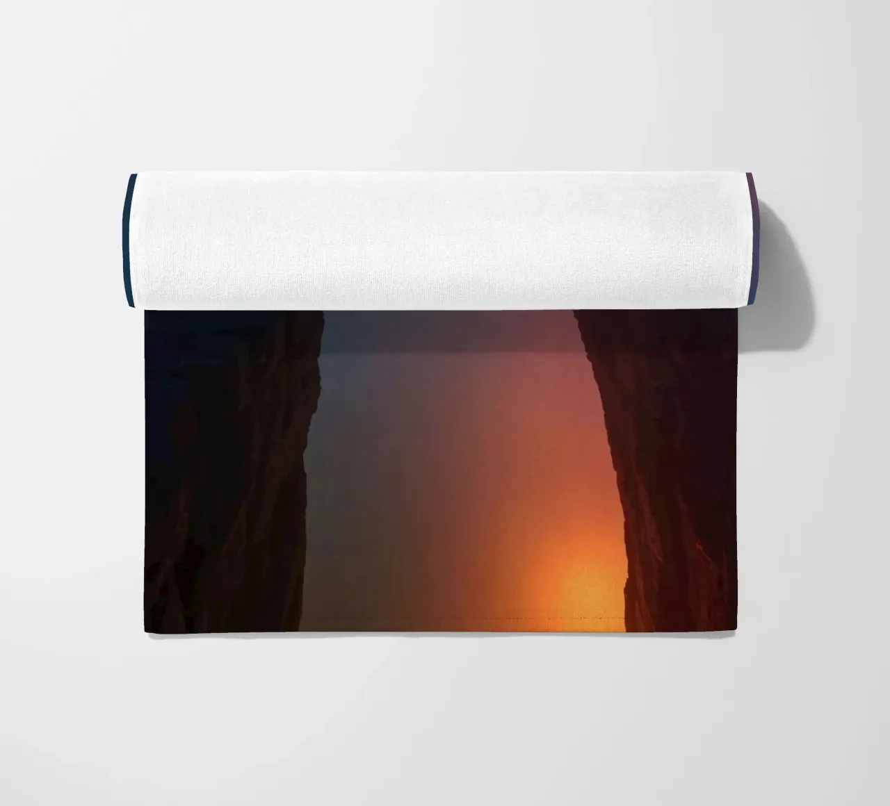 Two people reaching out to each other across a chasm beach towel by DesignDoodle