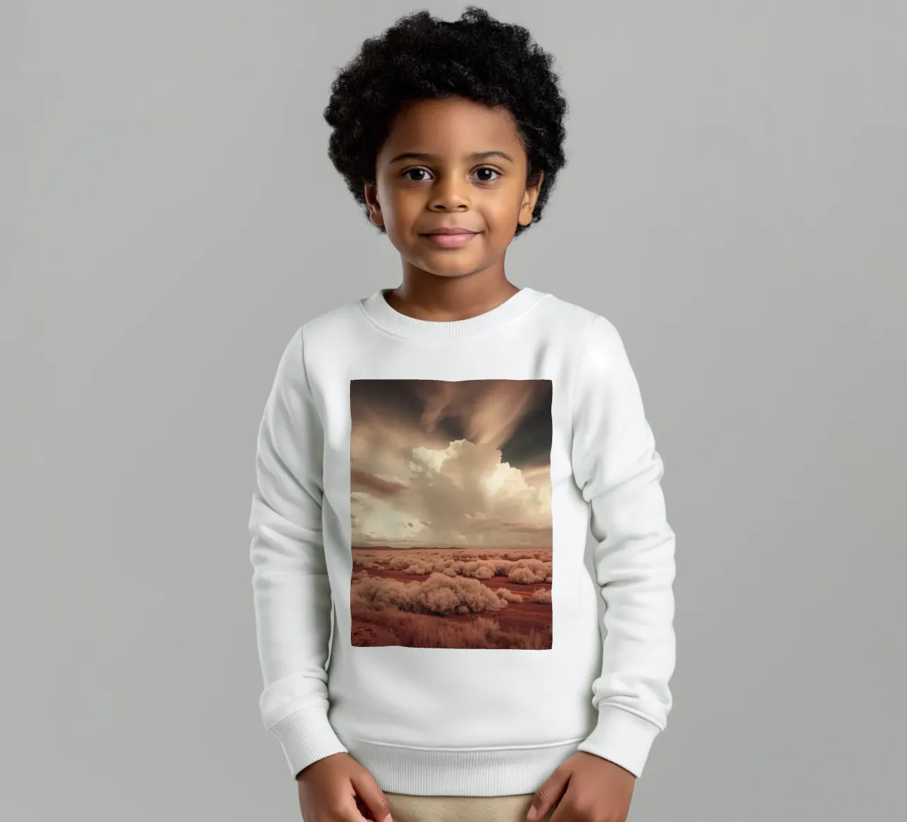 Un vasto paesaggio desertico con nuvole e foreste selvagge felpa bambino da DesignDoodle