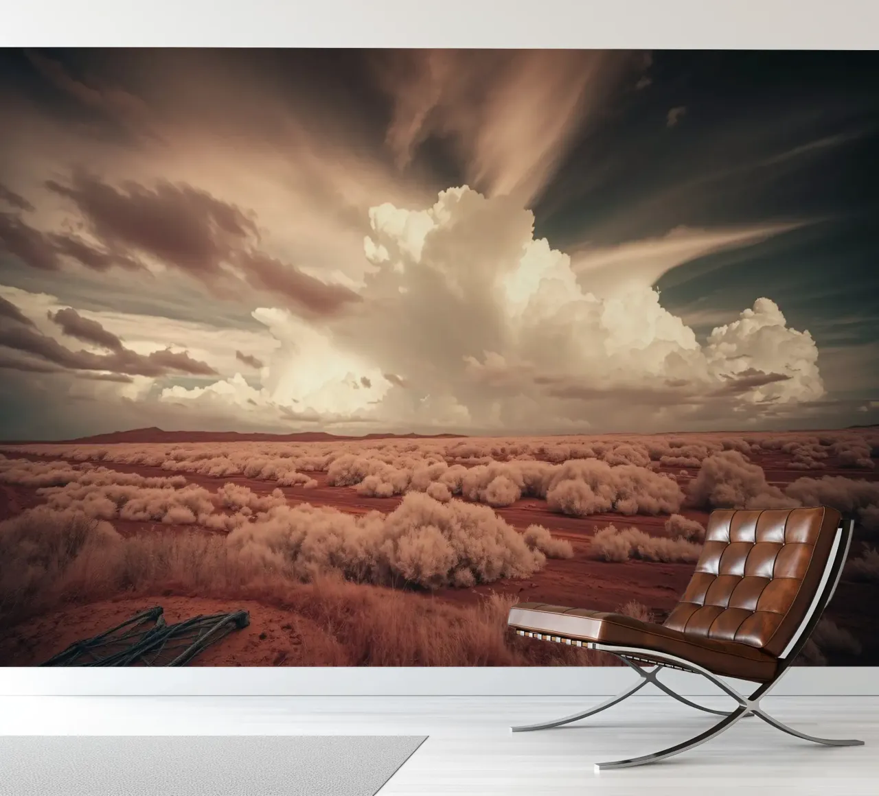 Vast desert landscape showcasing dramatic clouds & wildernes photo wallpaper by DesignDoodle