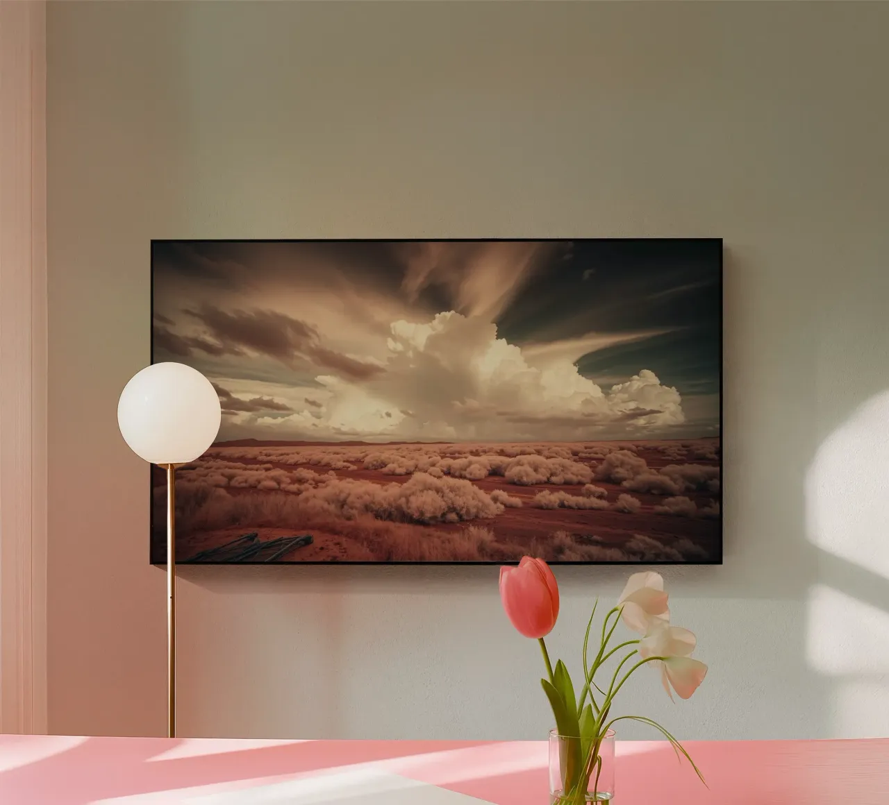 Un vasto paesaggio desertico con nuvole e foreste selvagge plexiglass da DesignDoodle