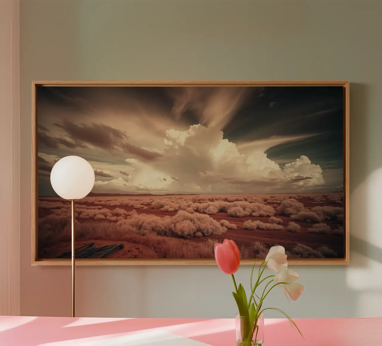 Vast desert landscape showcasing dramatic clouds & wildernes canvas by DesignDoodle
