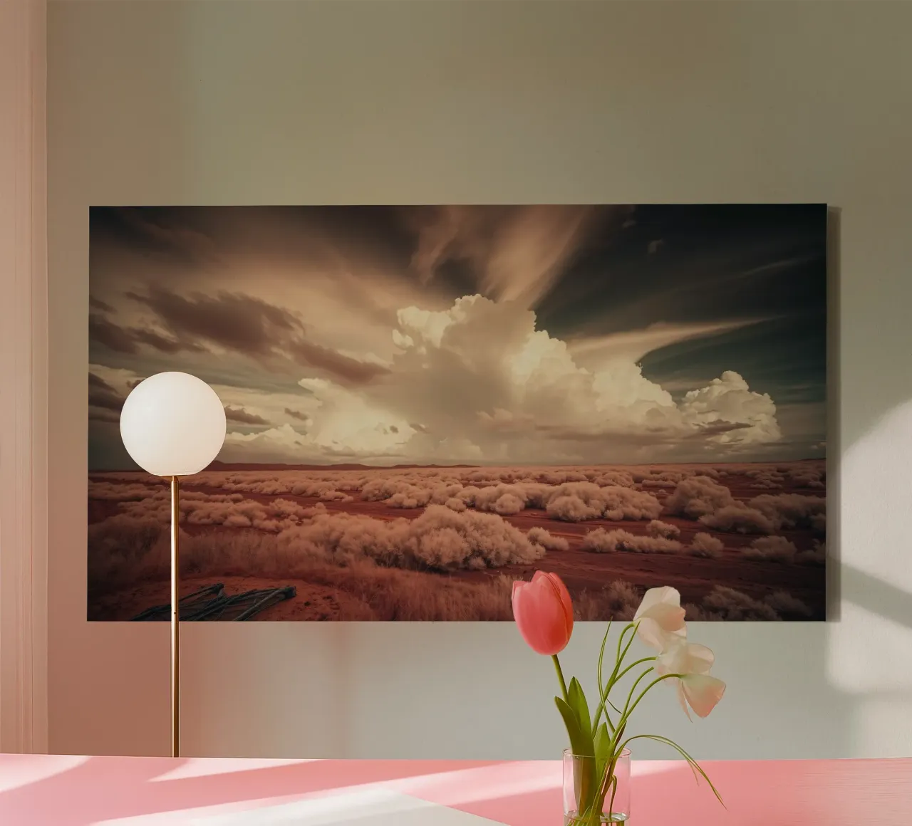 Vast desert landscape showcasing dramatic clouds & wildernes canvas by DesignDoodle