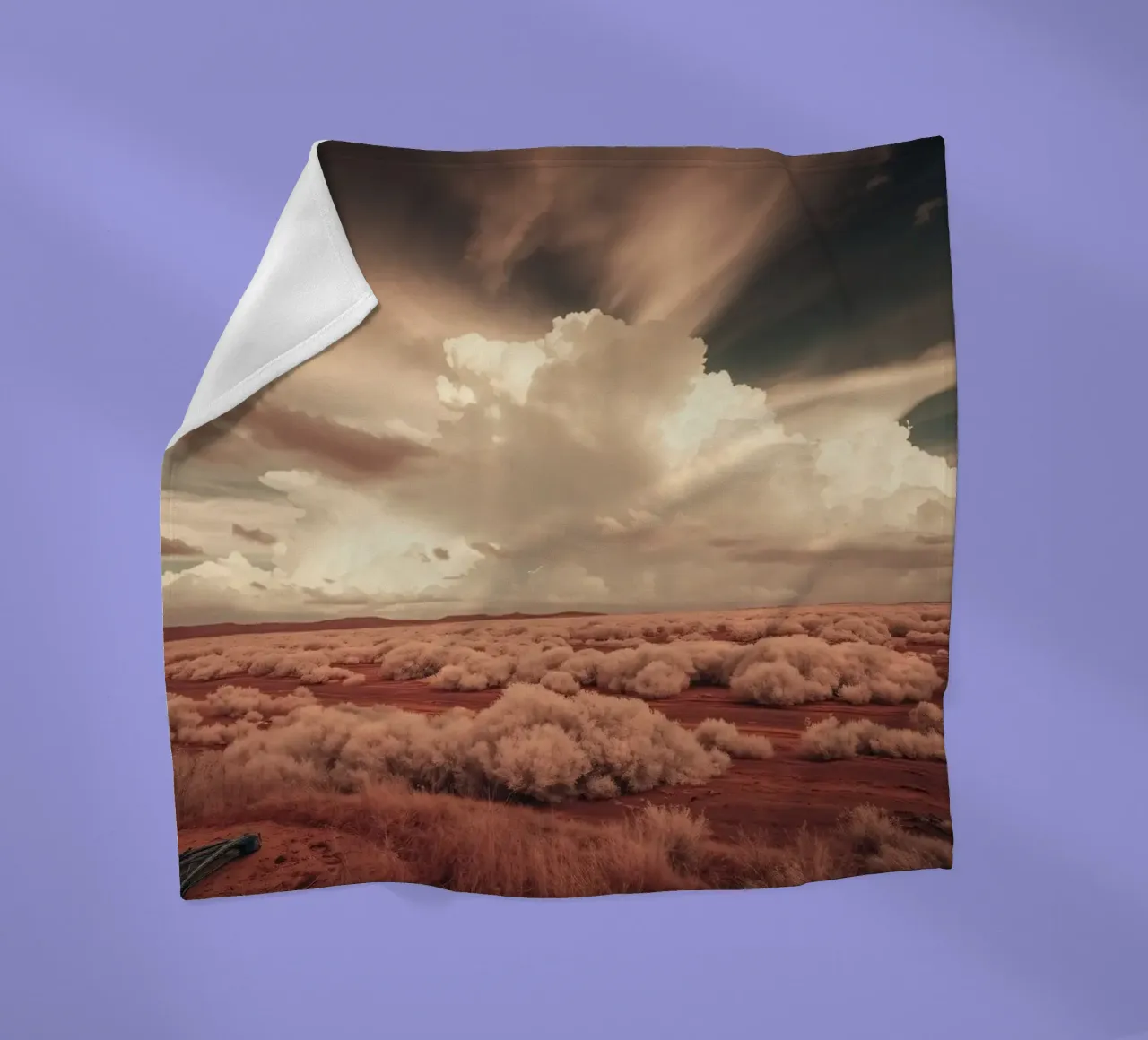 Un vasto paesaggio desertico con nuvole e foreste selvagge coperta in pile da DesignDoodle