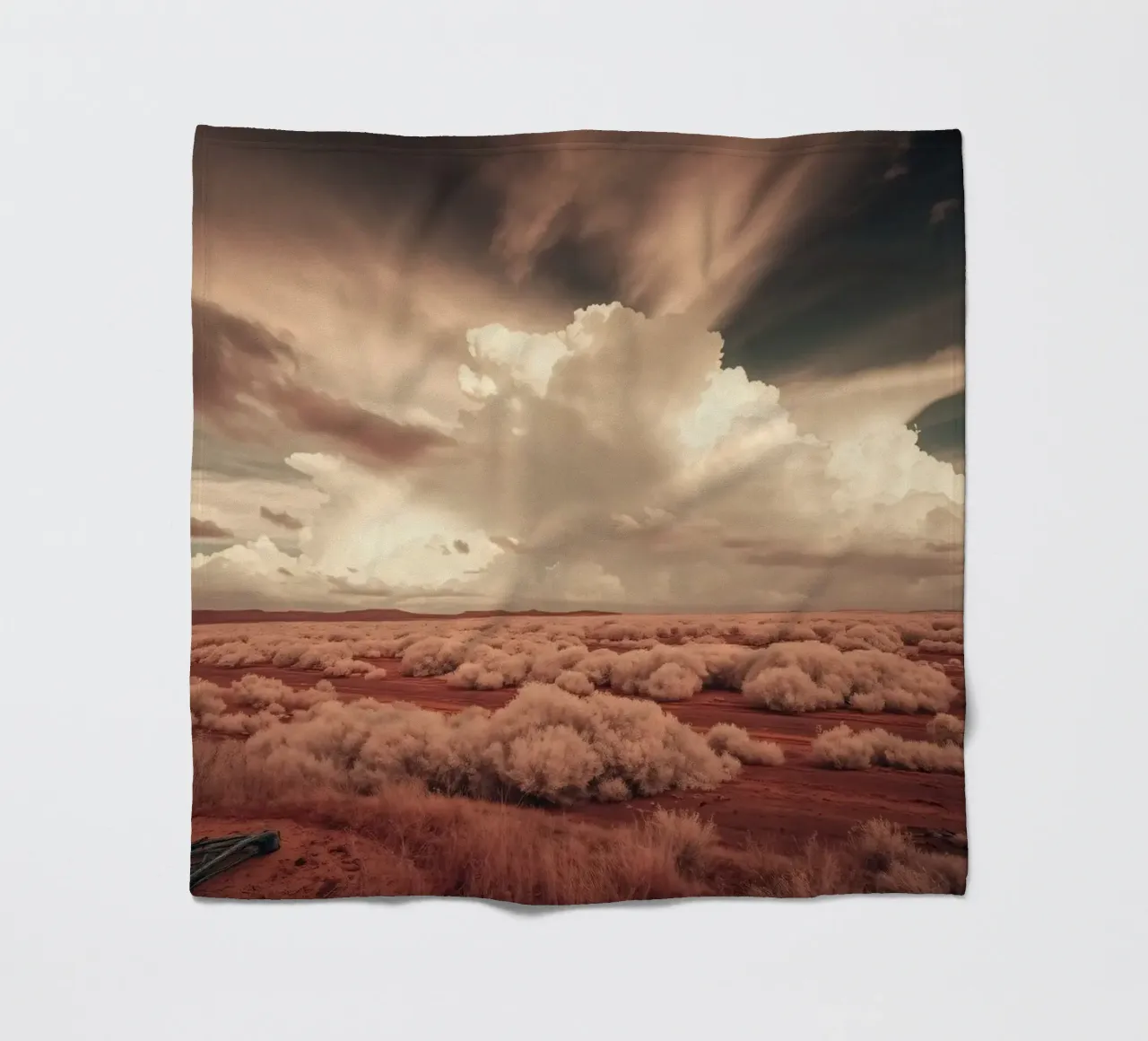 Un vasto paesaggio desertico con nuvole e foreste selvagge coperta in pile da DesignDoodle