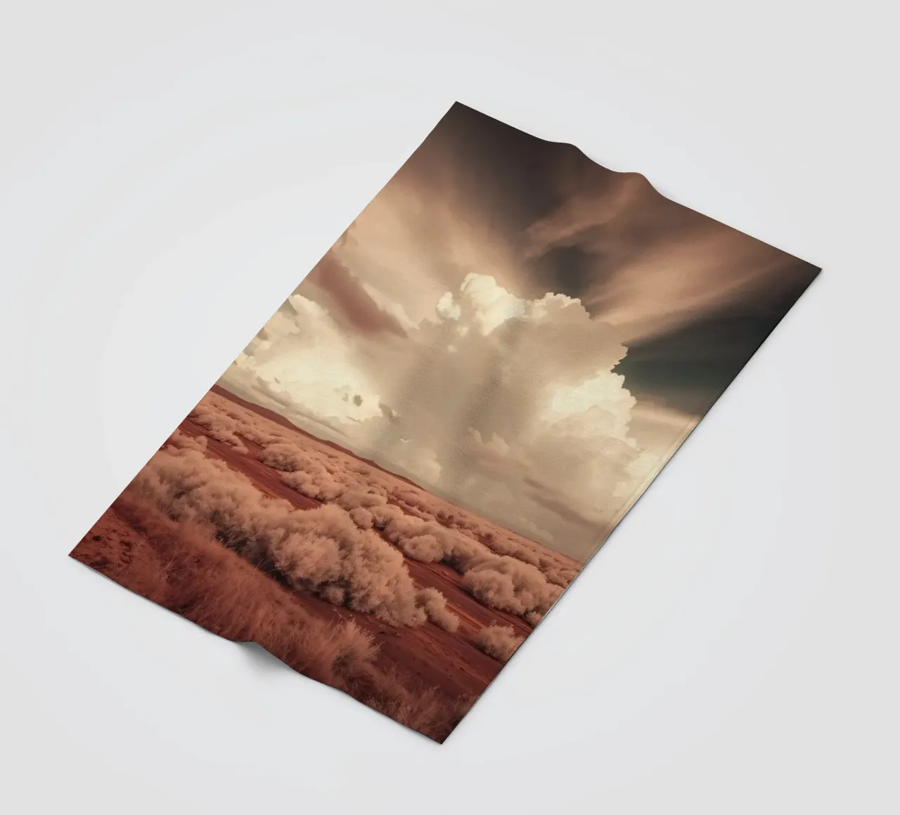 Un vasto paesaggio desertico con nuvole e foreste selvagge coperta in pile da DesignDoodle
