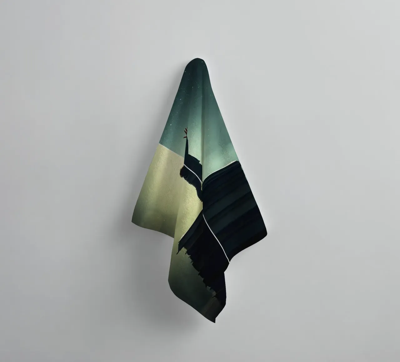 man reaches for stars while standing on a stack of books towel by DesignDoodle