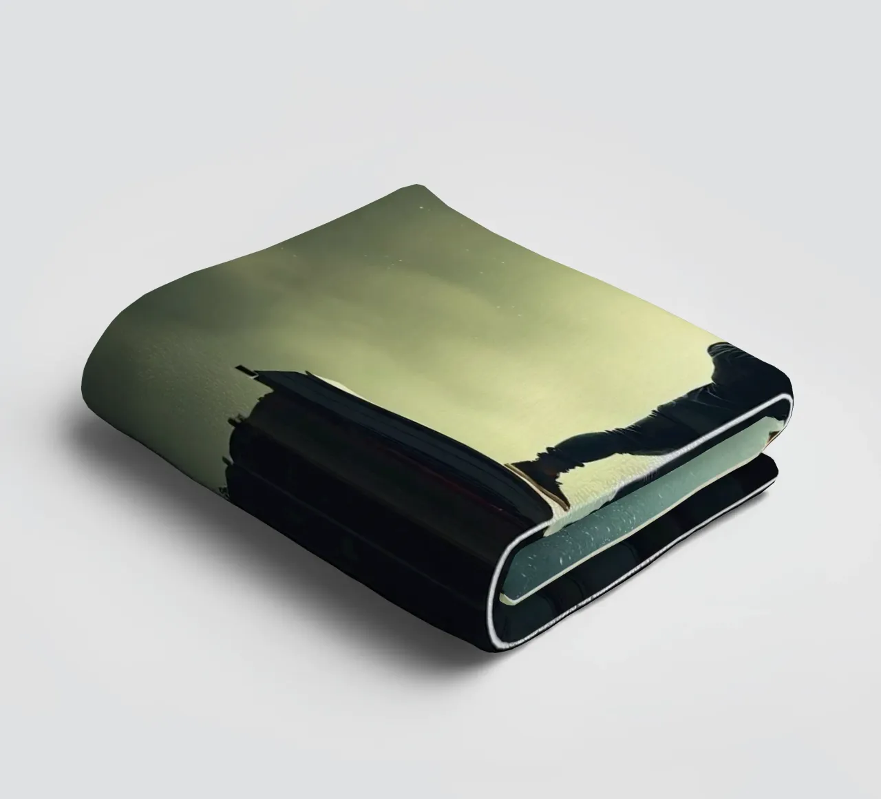 man reaches for stars while standing on a stack of books towel by DesignDoodle