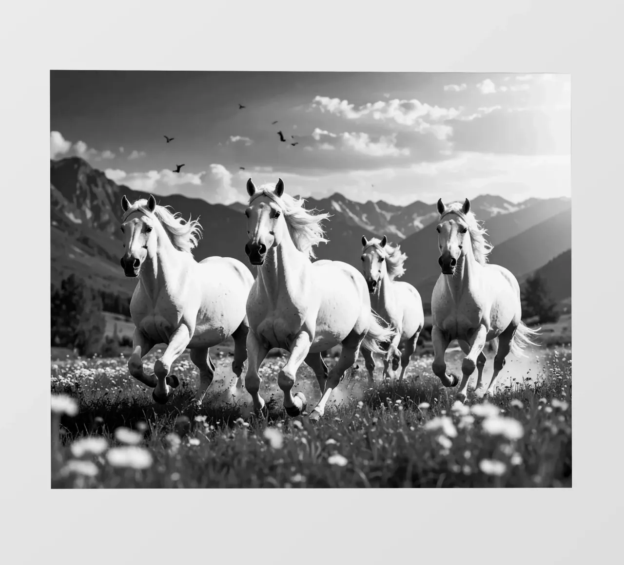 QUATRE CHEVAUX QUI GALOPENT. Noir et blanc pellicola backlit da Thierry vobmann photography