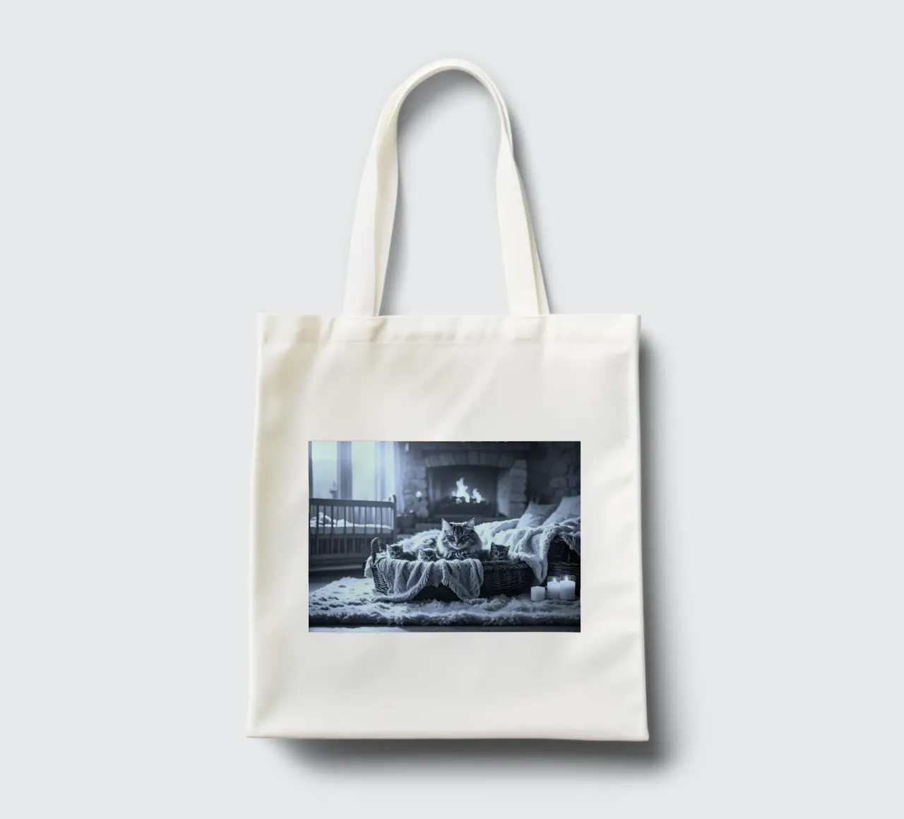 CHATTE ET TROIS CHATONS. Noir et blanc borsa in juta da Thierry vobmann photography