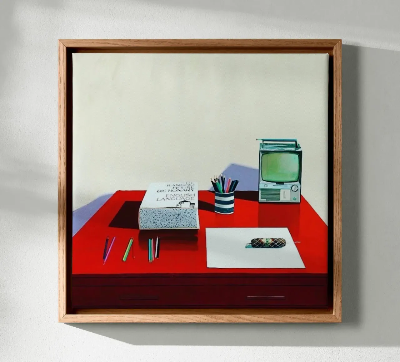 Still Life With TV , 1969 canvas with Floater frame by khanrosie