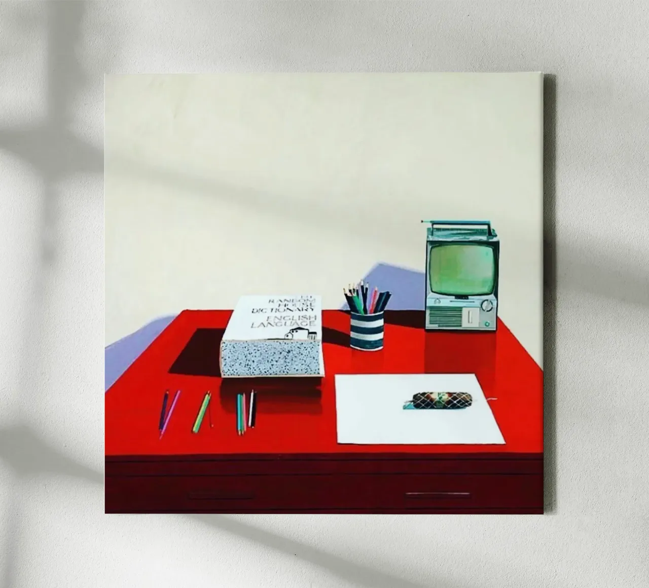 Still Life With TV , 1969 canvas with Floater frame by khanrosie