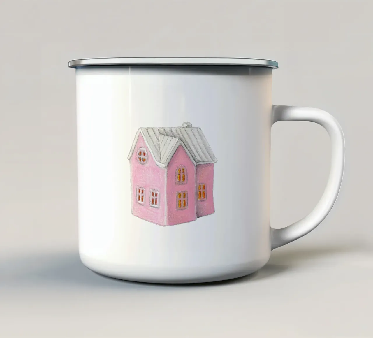 Casa rosa tazza in smalto da carmenillustrationdesign