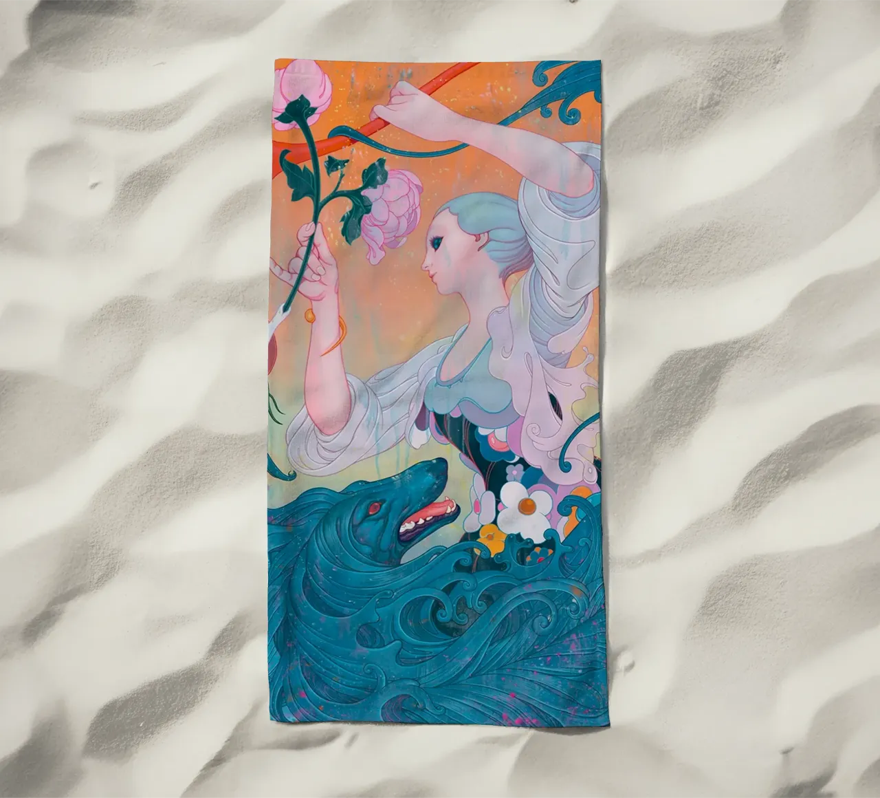 James Jean Fiore La signora e il lupo telo mare da Kunzeworld