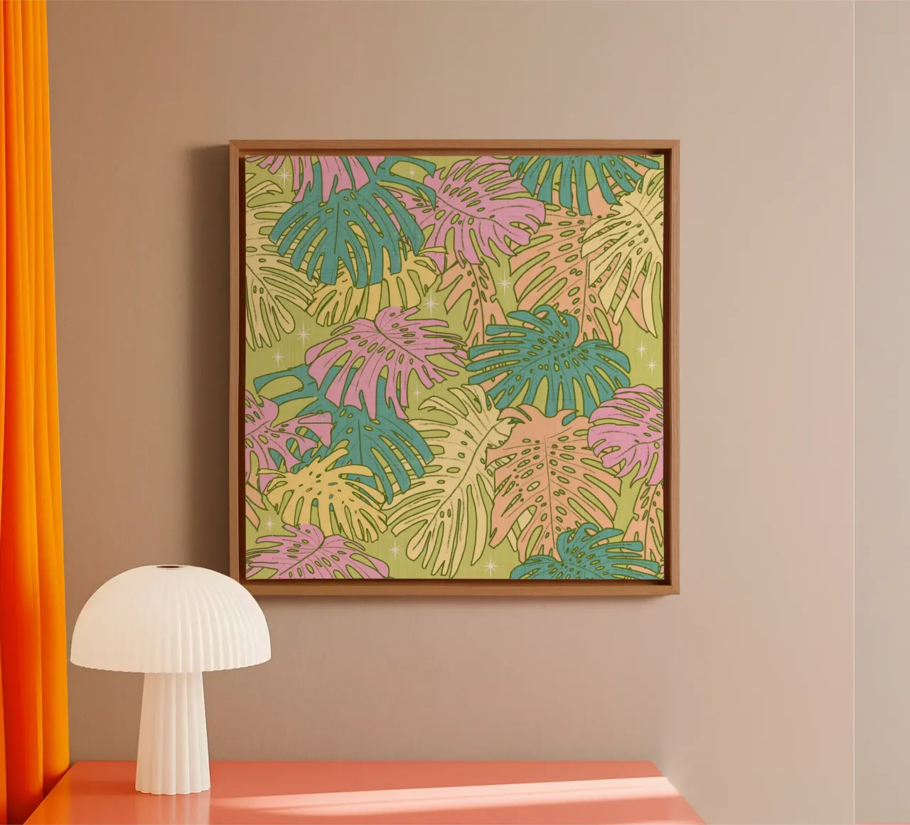 Tropisch Monstera - Palm Springs Retro Avocadotaart canvas met Baklijst van susanacosta